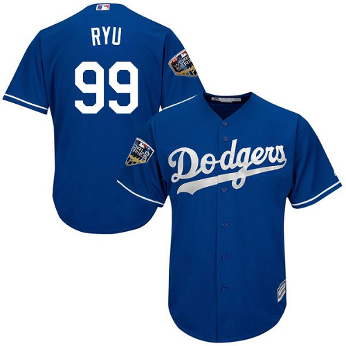 Los Angeles Dodgers #99 Hyun-Jin Ryu Blue Cool Base 2018 World Series Stitched Youth Jersey Youth