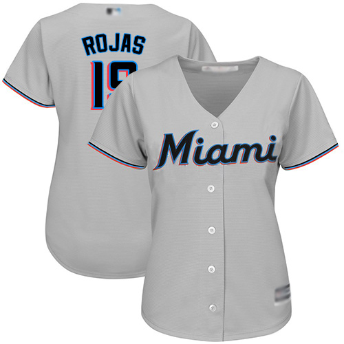 Miami Marlins #19 Miguel Rojas Grey Road Women's Stitched Jersey Womens