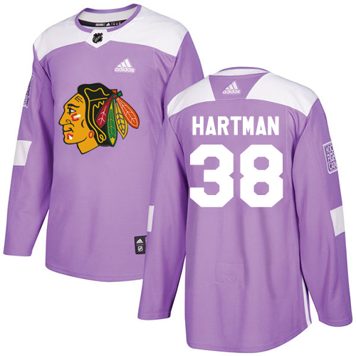 Adidas Chicago Blackhawks #38 Ryan Hartman Purple Authentic Fights Cancer Stitched Youth Jersey Youth