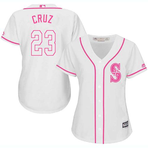 Seattle Mariners #23 Nelson Cruz White/Pink Fashion Women's Stitched Jersey Womens