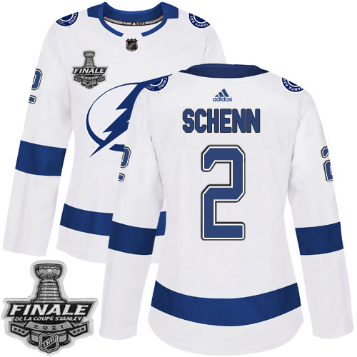 Adidas Tampa Bay Lightning #2 Luke Schenn White Road Authentic Women's 2021 Stanley Cup Final Patch Jersey Womens