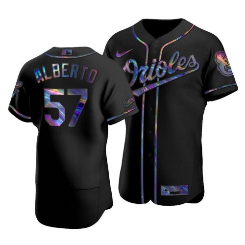 Baltimore Baltimore Orioles #57 Hanser Alberto Men's Iridescent Holographic Collection Jersey - Black Men's