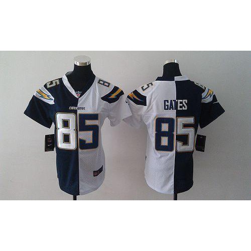 Los Angeles Chargers #85 Antonio Gates Navy Blue/White Women's Stitched Elite Split Jersey Womens