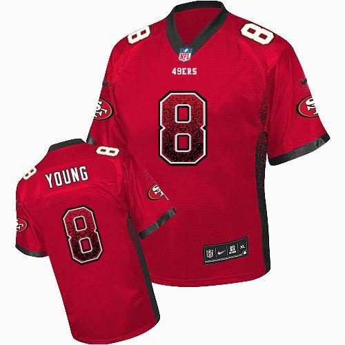 49ers #8 Steve Young Red Team Color Men's Stitched Elite Drift Fashion Jersey