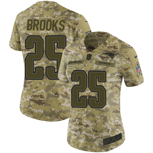 New England Patriots #25 Terrence Brooks Camo Women's Stitched Limited 2018 Salute to Service Jersey Womens