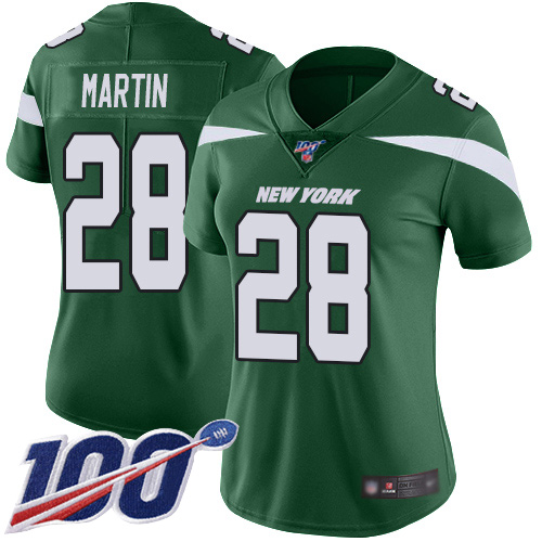 Jets #28 Curtis Martin Green Team Color Women's Stitched 100th Season Vapor Limited Jersey