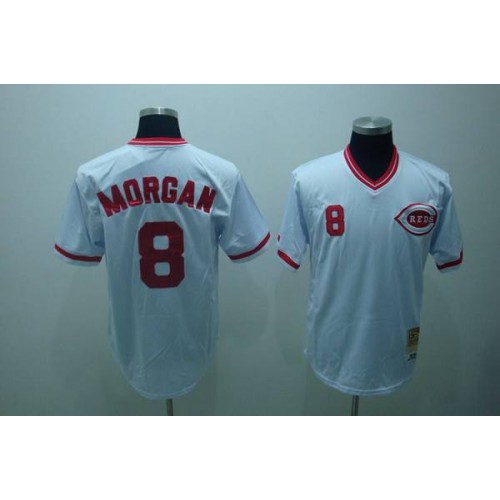 Mitchell and Ness Cincinnati Reds #8 Joe Morgan Stitched White Throwback Jersey Men's