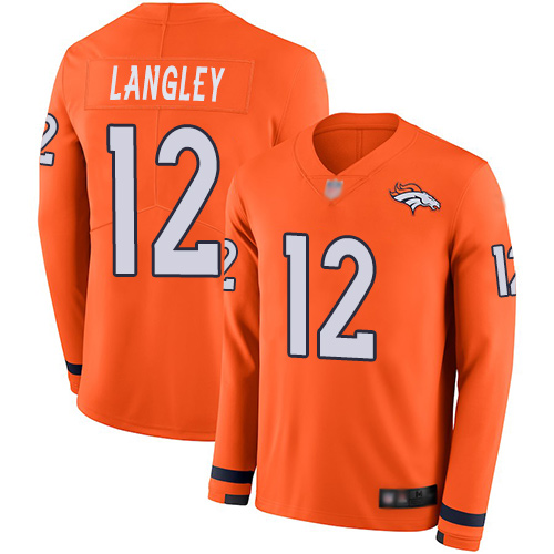 Men's Denver Broncos #12 Brendan Langley Orange Team Color Men's Stitched Limited Therma Long Sleeve Jersey Men's