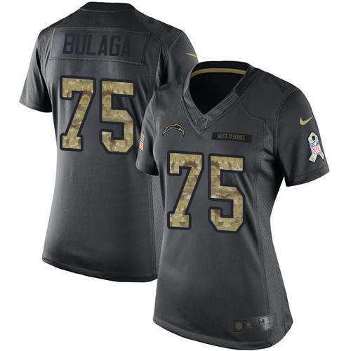 Los Angeles Chargers #75 Bryan Bulaga Black Women's Stitched Limited 2016 Salute to Service Jersey Womens