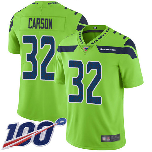 Seattle Seahawks #32 Chris Carson Green Men's Stitched Limited Rush 100th Season Jersey Men's