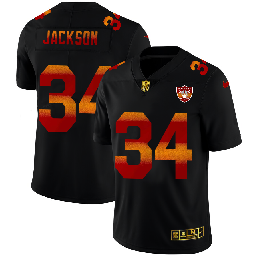 Las Vegas Raiders #34 Bo Jackson Men's Black Red Orange Stripe Vapor Limited Jersey