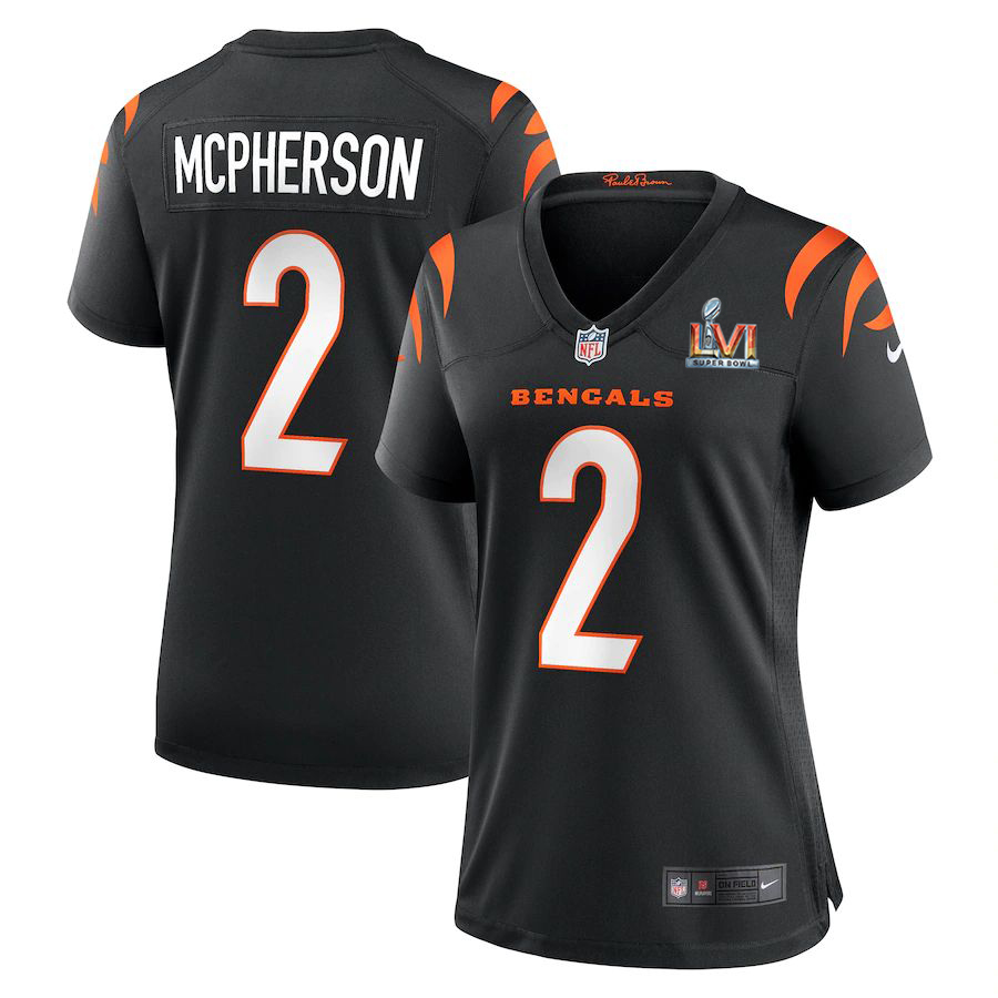 Cincinnati Bengals #2 Evan McPherson White Super Bowl LVI Patch Women's Game Jersey