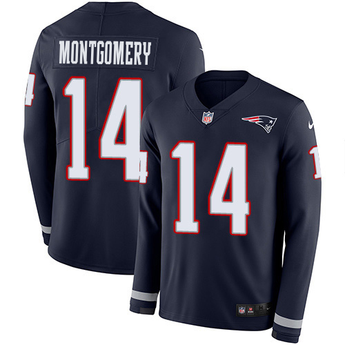 Patriots #14 Ty Montgomery Navy Blue Team Color Men's Stitched Limited Therma Long Sleeve Jersey