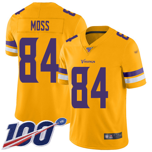 Vikings #84 Randy Moss Gold Men's Stitched Limited Inverted Legend 100th Season Jersey