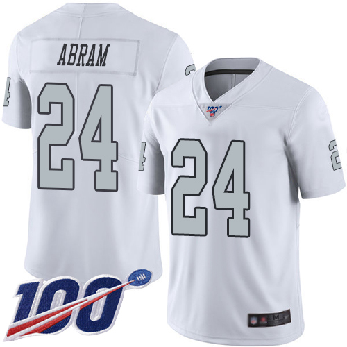 Raiders #24 Johnathan Abram White Men's Stitched Limited Rush 100th Season Jersey