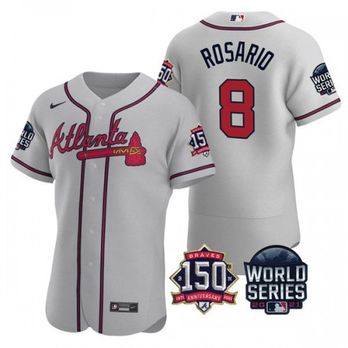 Atlanta Atlanta Braves #8 Eddie Rosario Men's 150th Anniversary 2021 World Series Authentic Jersey - Grey Men's