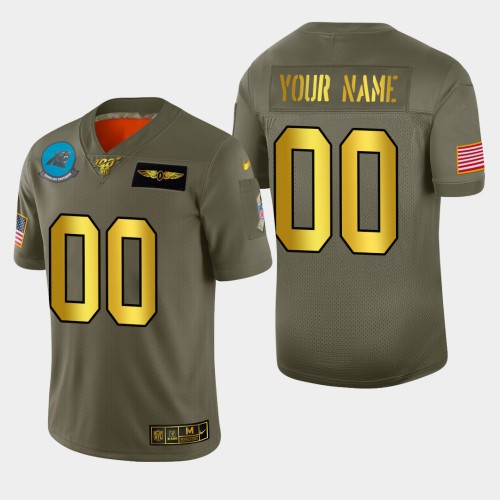 Carolina Panthers Custom Men's Olive Gold 2019 Salute to Service Limited 100 Jersey