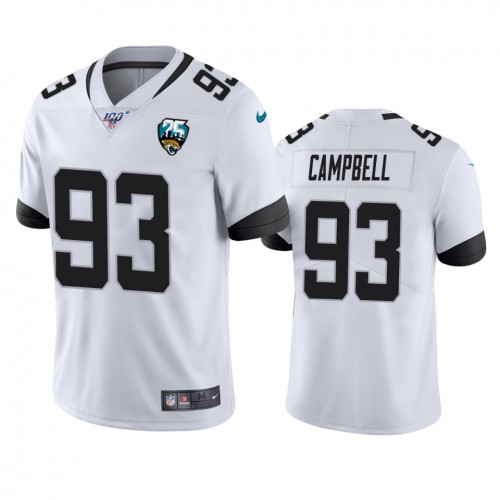 Jacksonville Jaguars #93 Calais Campbell White 25th Anniversary Vapor Limited Stitched 100th Season Jersey Men's