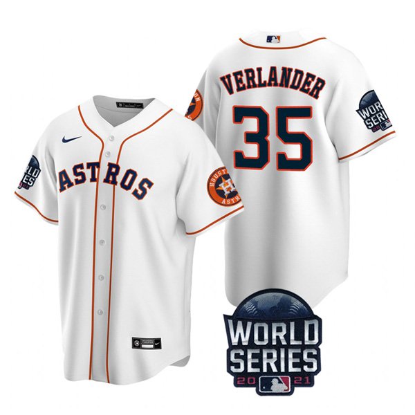 Houston Astros #35 Justin Verlander Men's 150th Anniversary 2021 World Series Game Jersey - White