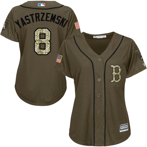 Boston Red Sox #8 Carl Yastrzemski Green Salute to Service Women's Stitched Jersey Womens