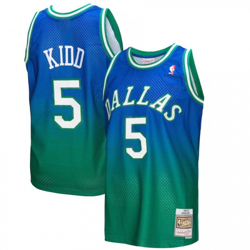 Dallas Dallas Mavericks #5 Jason Kidd Mitchell & Ness Mens Green/Navy 1994/95 Hardwood Classics Fadeaway Swingman Player Jersey Mens