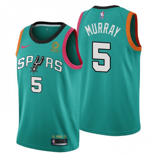 San Antonio Spurs #5 Dejounte Murray Mens 2022-23 City Edition Jersey - Cherry Blossom Teal Mens