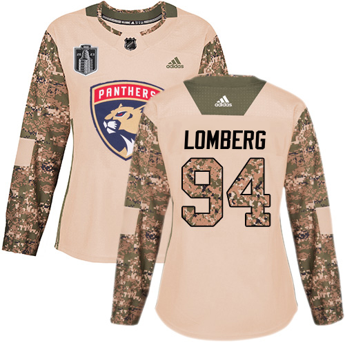Adidas Panthers #94 Ryan Lomberg Camo Authentic 2023 Stanley Cup Final Patch Veterans Day Women's Stitched Jersey