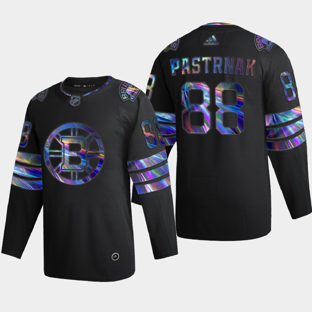 Washington Bruins #88 David Pastrnak Men's Iridescent Holographic Collection Jersey - Black