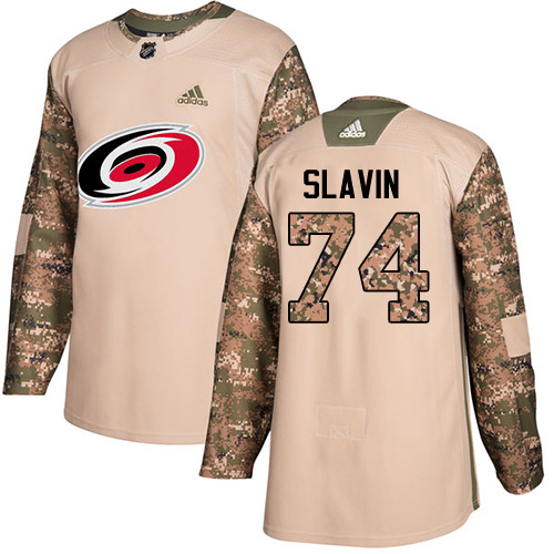 Adidas Carolina Hurricanes #74 Jaccob Slavin Camo Authentic 2017 Veterans Day Stitched Jersey Men's
