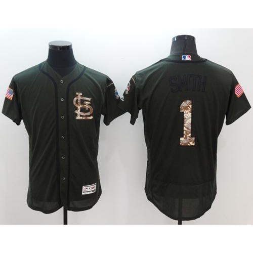St.Louis Cardinals #1 Ozzie Smith Green Flexbase Authentic Collection Salute to Service Stitched Jersey Men's