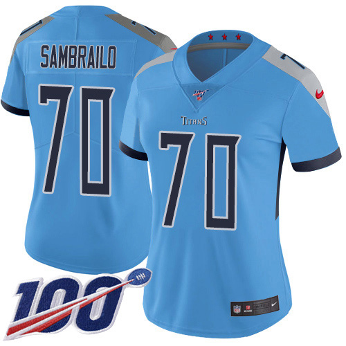 Tennessee Titans #70 Ty Sambrailo Light Blue Alternate Women's Stitched 100th Season Vapor Untouchable Limited Jersey Womens