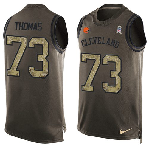 Browns #73 Joe Thomas Green Men's Stitched Limited Salute To Service Tank Top Jersey