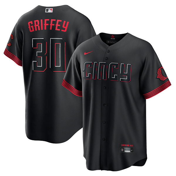 Youth Cincinnati Reds #30 Ken Griffey Jr. Black 2023 City Connect Cool Base Player Jersey