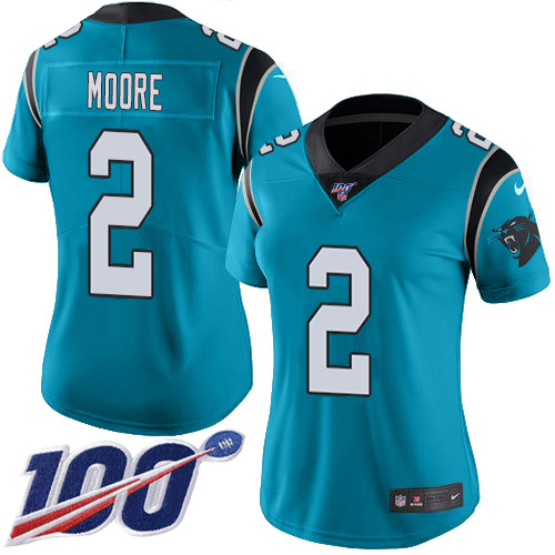 Panthers #2 DJ Moore Blue Alternate Women's Stitched 100th Season Vapor Untouchable Limited Jersey
