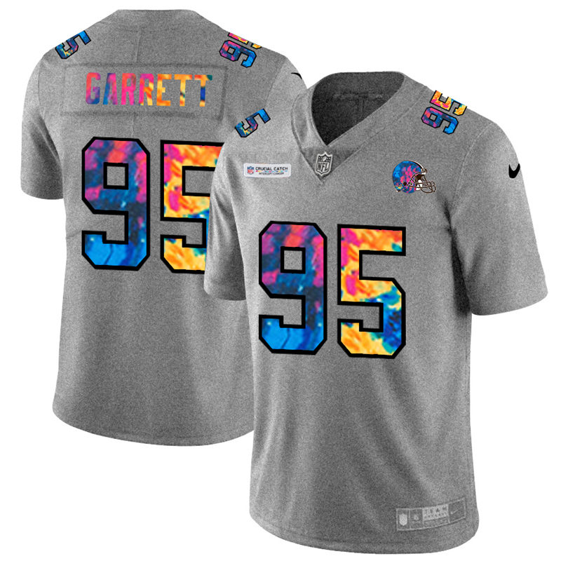 Cleveland Browns #95 Myles Garrett Men's Multi-Color 2020 Crucial Catch Jersey Greyheather