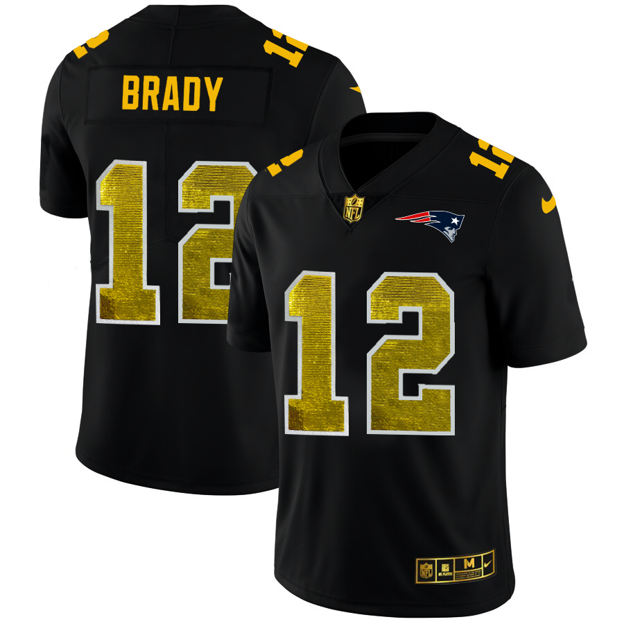 New England Patriots #12 Tom Brady Men's Black Golden Sequin Vapor Limited Jersey