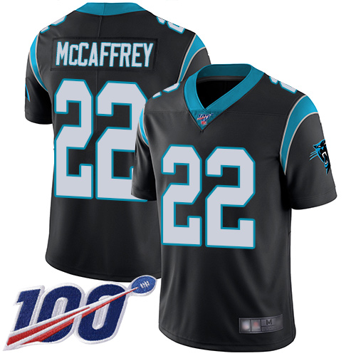 Carolina Panthers #22 Christian McCaffrey Black Team Color Youth Stitched 100th Season Vapor Limited Jersey Youth
