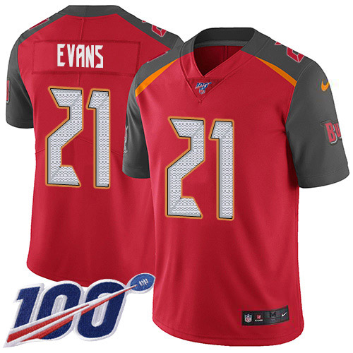 Tampa Bay Buccaneers #21 Justin Evans Red Team Color Men's Stitched 100th Season Vapor Untouchable Limited Jersey Men's