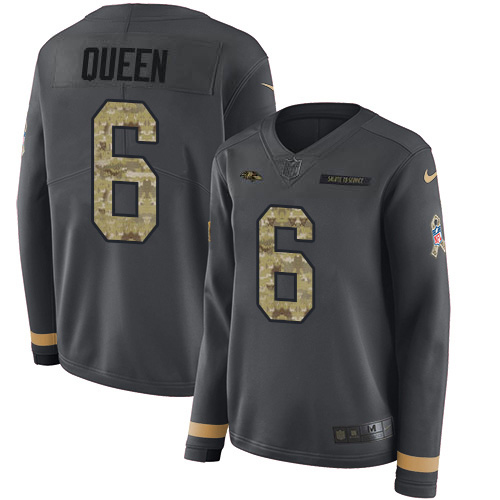 Ravens #6 Patrick Queen Anthracite Salute To Service Women's Stitched Limited Therma Long Sleeve Jersey