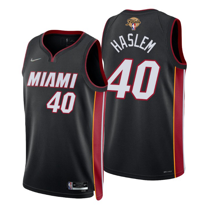 Heat #40 Udonis Haslem Black 2023 Finals Patch 75th Anniversary Diamond Swingman Jersey - Icon Edition