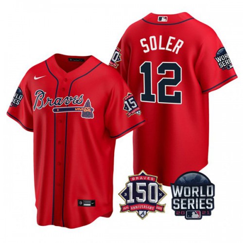 Atlanta Atlanta Braves #12 Jorge Soler Men's 150th Anniversary 2021 World Series Game Jersey - Red Men's