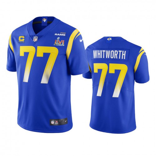 Los Angeles Los Angeles Rams #77 Andrew Whitworth Men's Super Bowl LVI Patch Vapor Limited Jersey - Royal Men's