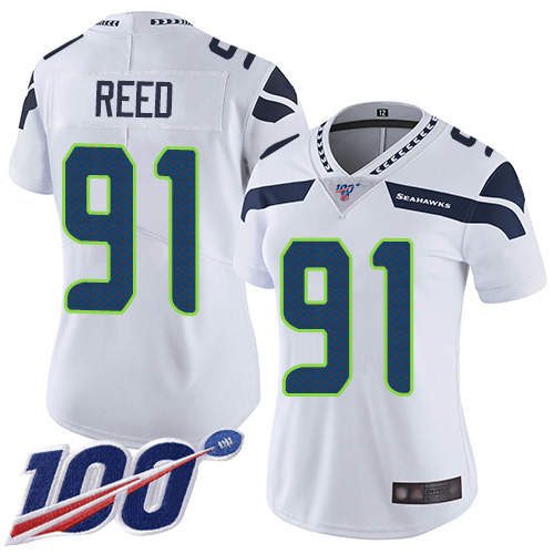 Seattle Seahawks #91 Jarran Reed White Women's Stitched 100th Season Vapor Limited Jersey Womens