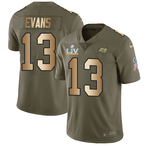 Buccaneers #13 Mike Evans Olive/Gold Youth Super Bowl LV Bound Stitched Limited 2017 Salute To Service Jersey