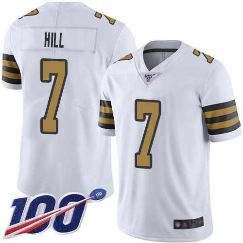 Saints #7 Taysom Hill White Men's Stitched Limited Rush 100th Season Jersey