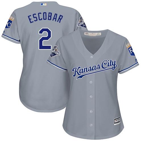 Kansas City Royals #2 Alcides Escobar Grey Road Women's Stitched Jersey Womens