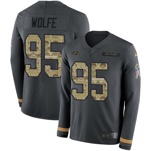 Baltimore Ravens #95 Derek Wolfe Anthracite Salute to Service Men's Stitched Limited Therma Long Sleeve Jersey Men's