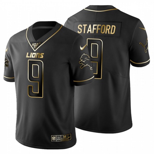 Detroit Detroit Lions #9 Matthew Stafford Men's Black Golden Limited 100 Jersey Men's