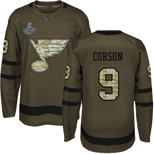 Adidas St. Louis Blues #9 Shayne Corson Green Salute to Service Stanley Cup Champions Stitched Jersey Men's