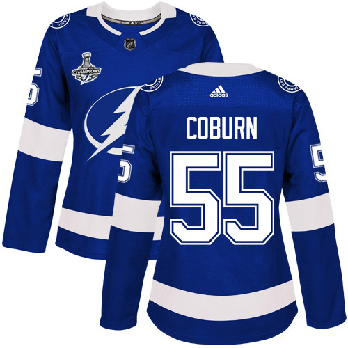 Adidas Tampa Bay Lightning #55 Braydon Coburn Blue Home Authentic Women's 2020 Stanley Cup Champions Stitched Jersey Womens